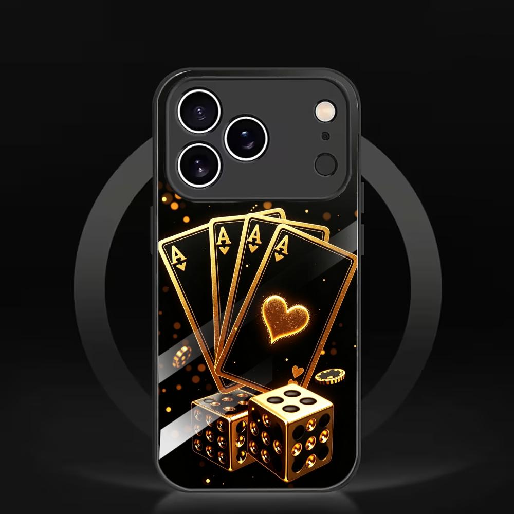 Pc Case Tempered Glass - Gouden speelkaart-dobbelstenen gehard HD glas modieus