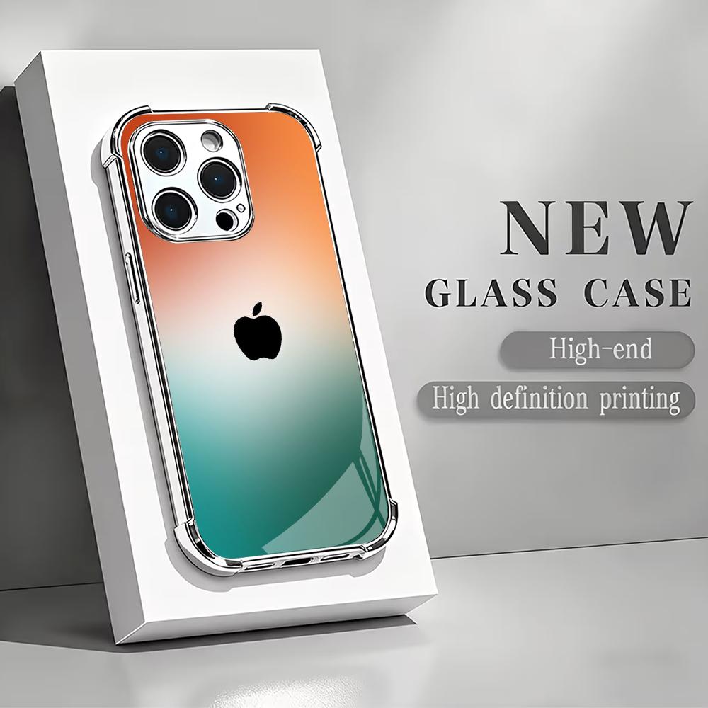 Pc Case Tempered Glass - Oranje-groene gradiënt gehard HD glas modieus