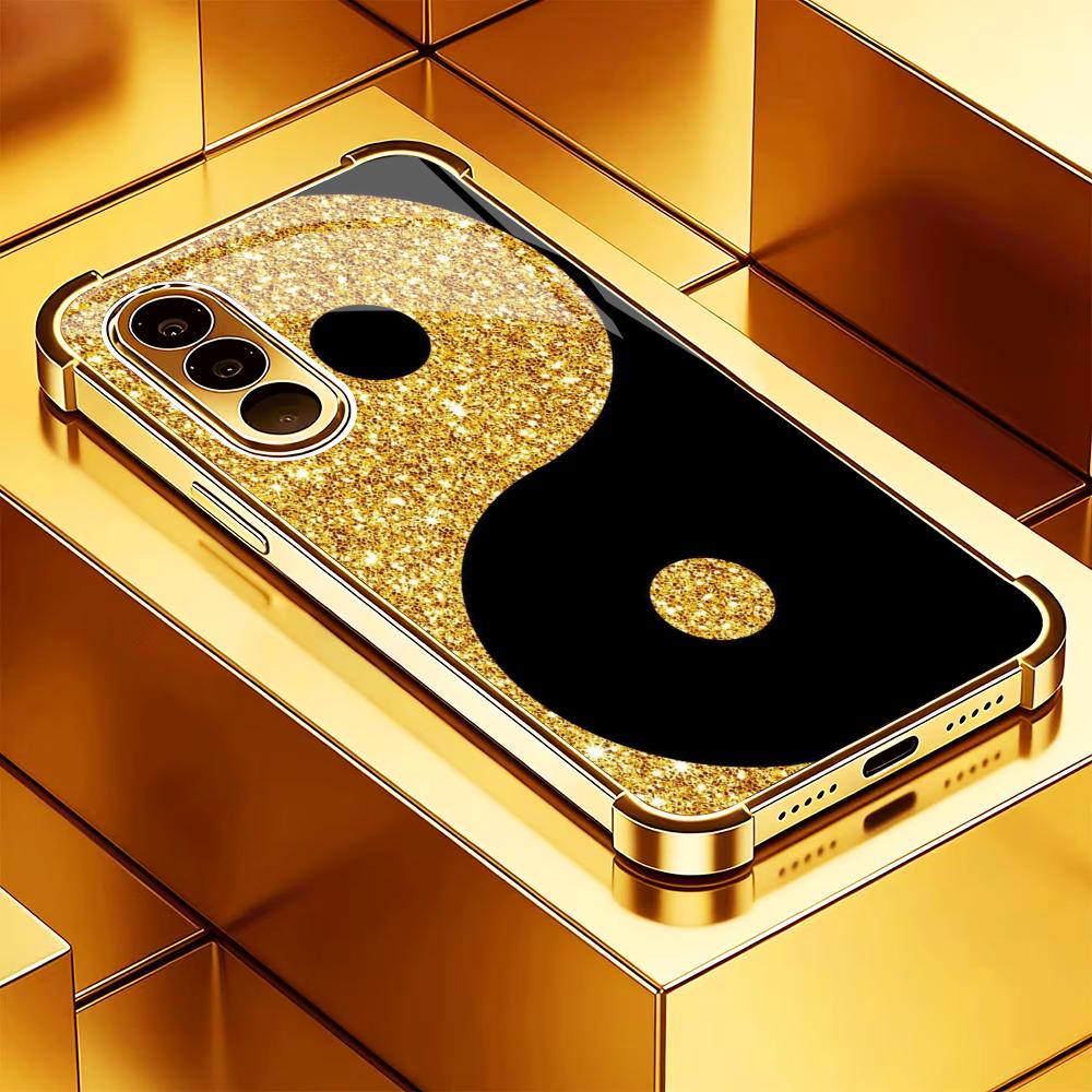 Pc Case Tempered Glass - Luxueus zwart-gouden patroon gehard glas mode