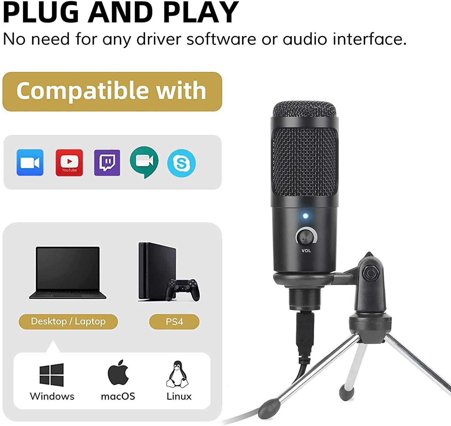 USB-condensatormicrofoon Opnam - Pc Gaming Youtuber recensie en prijs