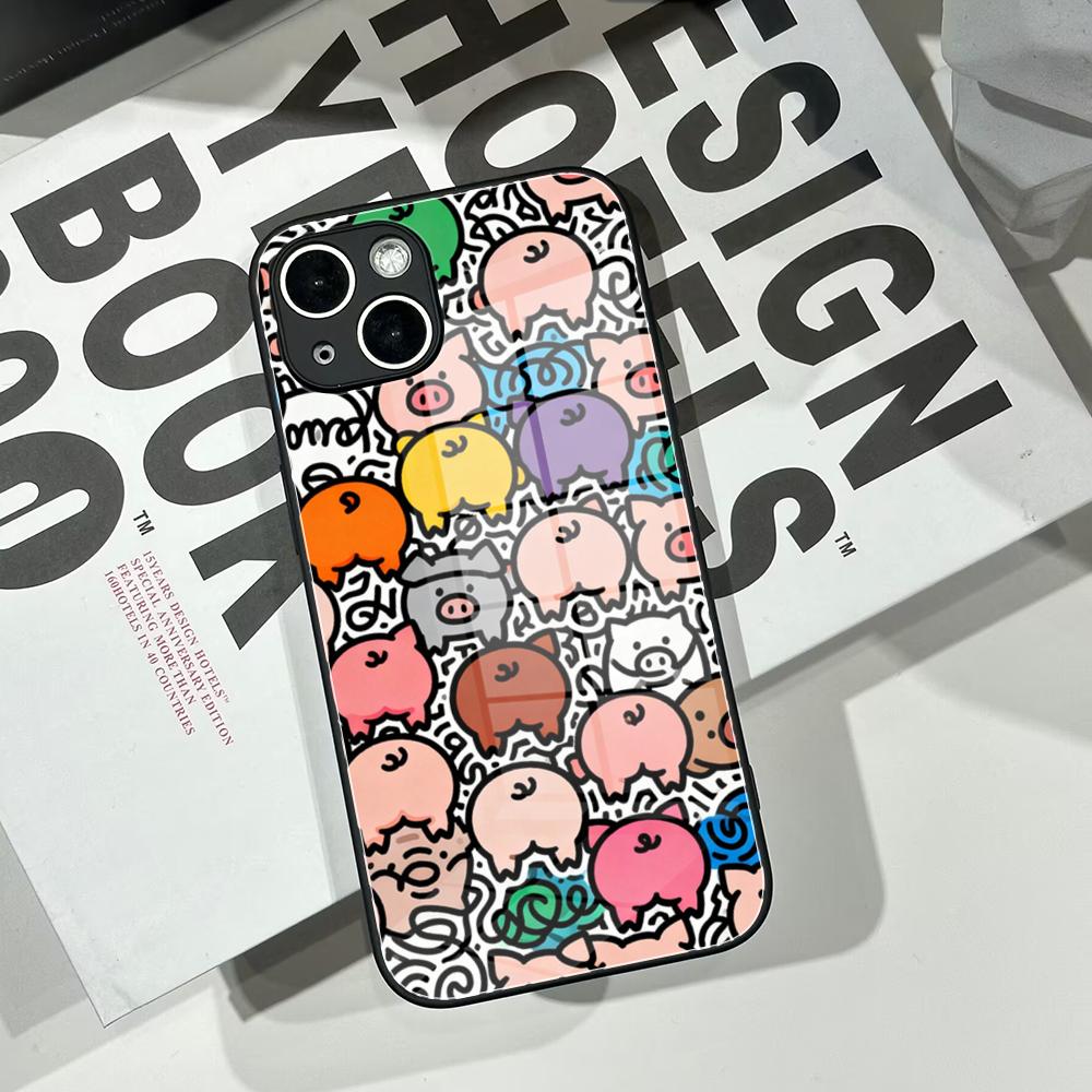 Schattig varkens-doodle telefo - Pc Case Tempered Glass recensie en prijs